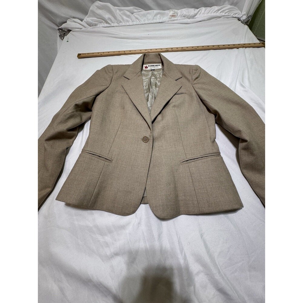 Peabody House Blazer Womens 7/8 Tan Brown Tweed 100% Pure Wool Lined One Button